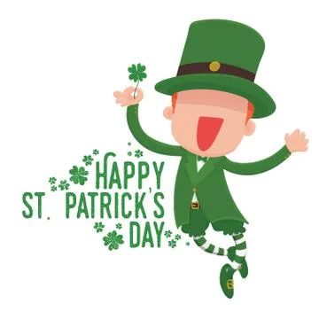 Leprechaun Holding a Four-Leaf Clover for St. Patrick's Day Card. Stock Illustration