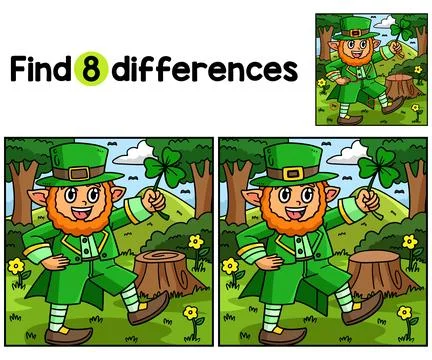 Leprechaun Holding Shamrock Find The Differences Stock Illustration