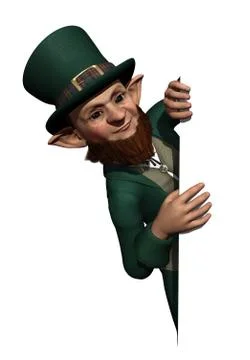 Leprechaun Looking Over an Edge or Border Stock Illustration