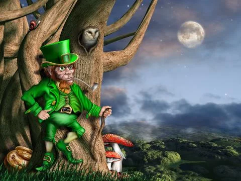 Leprechaun at night Stock Illustration