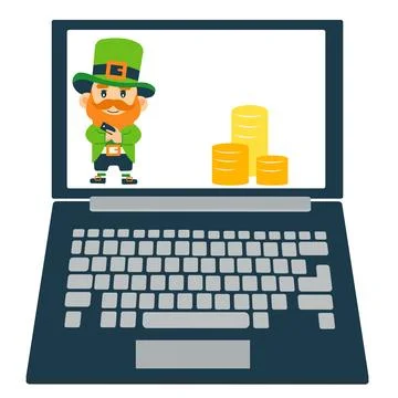 Leprechaun in office with computer, St. Patrick's Day illustration Stock Illustration