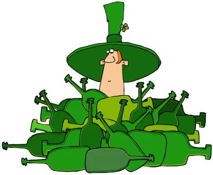 Leprechaun in a pile of bottles Stock Illustration