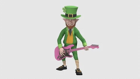 Leprechaun playing guitar - 3d render looped with alpha channel. Stock Footage 222568033