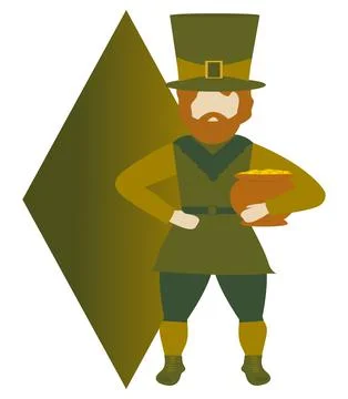 Leprechaun with pot of treasure. Stock Illustration