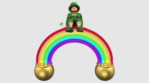 Leprechaun on the rainbow - 3d render looped with alpha channel. Stock Footage 167607848