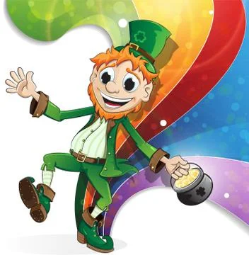 Leprechaun on rainbow background Stock Illustration