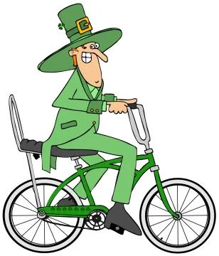 Leprechaun riding a bicycle Stock Illustration
