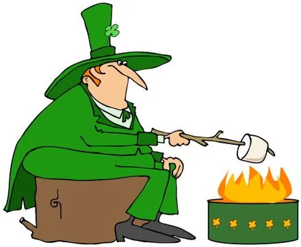 Leprechaun roasting a marshmallow Stock Illustration