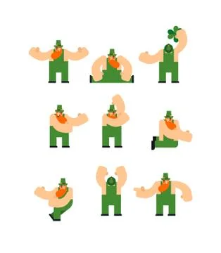Leprechaun set. St. Patricks Day character. Irish holiday. Dwarf in green hat Stock Illustration