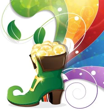 Leprechaun shoe on abstract rainbow Stock Illustration