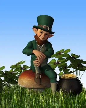 Leprechaun Sitting on Toadstool Stock Illustration