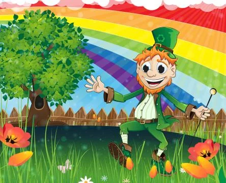 Leprechaun on a spring meadow Stock Illustration