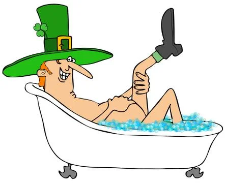 Leprechaun taking a bubble bath Stock Illustration