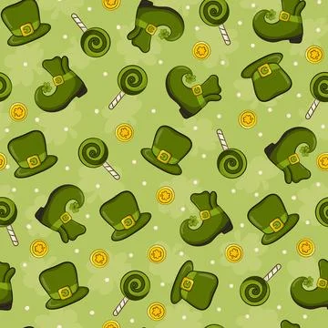 Leprechaun themed pattern with signs of good luck and wealth for St Patrick.. Stock Illustration