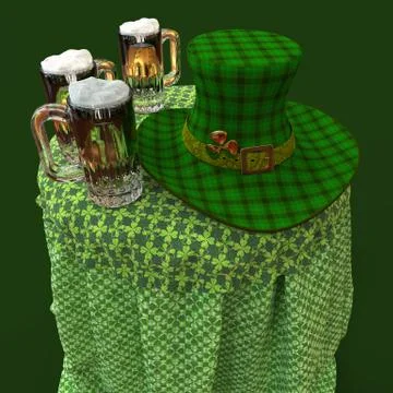 Leprechaun's Hat And Beer On The Table Stock Illustration