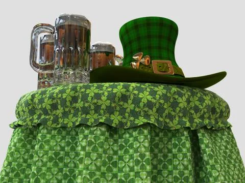 Leprechaun's Hat And Beer On The Table Stock Illustration