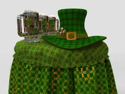 Leprechaun's Hat And Beer On The Table Illustrazione stock