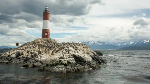 Les eclaireurs lighthouse in the Beagle Channel, Ushuaia Stock Footage 63994271