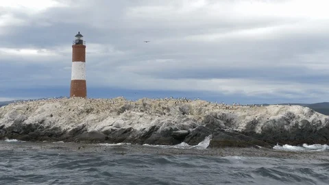 Les Éclaireurs Lighthouse in the Beagle Channel, Argentina Stock Footage 112944658