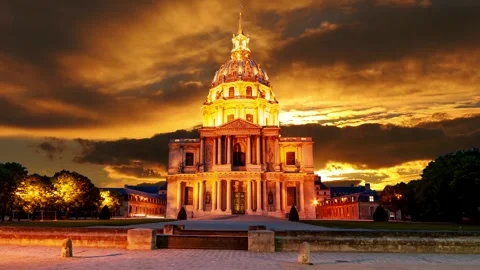 Les Invalides against the background of the sunset. Paris, France Stock Footage 264944667