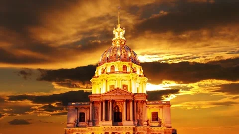 Les Invalides against the background of the sunset. Paris, France Stock Footage 264944669