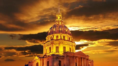 Les Invalides against the background of the sunset. Paris, France Stock Footage 264944674