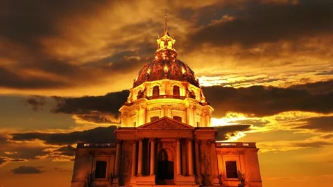 Les Invalides against the background of the sunset. Paris, France Stock Footage 264944675