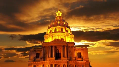 Les Invalides against the background of the sunset. Paris, France Stock Footage 264944686