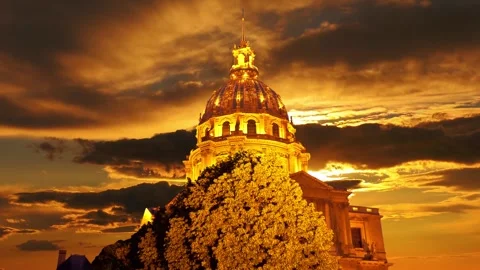 Les Invalides against the background of the sunset. Paris, France Stock Footage 264944689