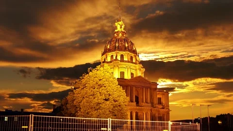 Les Invalides against the background of the sunset. Paris, France Stock Footage 264944693