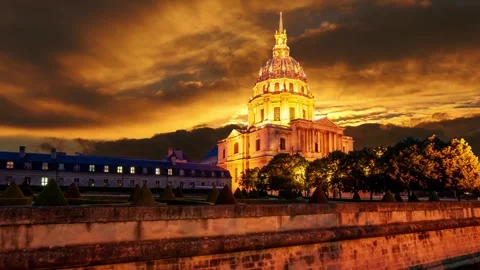 Les Invalides against the background of the sunset. Paris, France Stock Footage 264944701