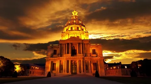Les Invalides against the background of the sunset. Paris, France Stock Footage 264944706