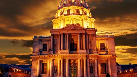 Les Invalides against the background of the sunset. Paris, France Stock Footage 264944715