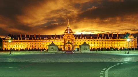 Les Invalides against the background of the sunset. Paris, France Stock Footage 264944720