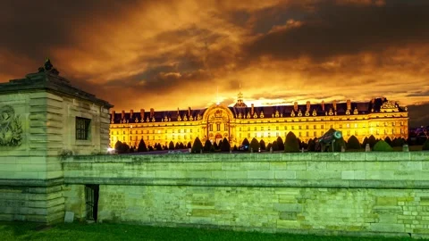Les Invalides against the background of the sunset. Paris, France Stock Footage 264944723