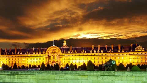 Les Invalides against the background of the sunset. Paris, France Stock Footage 264944726