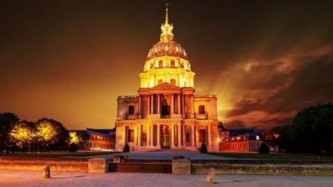 Les Invalides against the background of the sunset. Paris, France Stock Footage 264944737