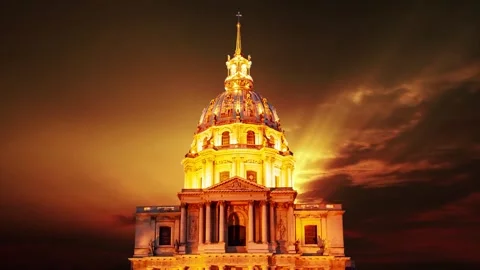 Les Invalides against the background of the sunset. Paris, France Stock Footage 264944739