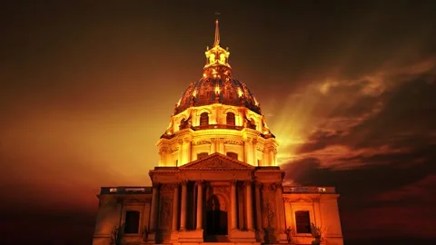 Les Invalides against the background of the sunset. Paris, France Stock Footage 264944753