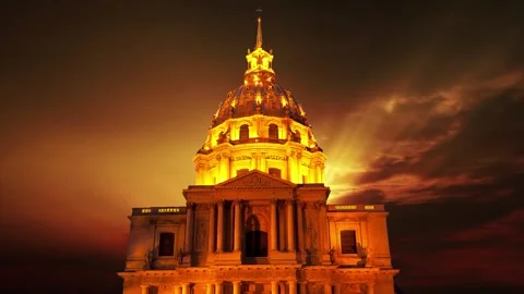 Les Invalides against the background of the sunset. Paris, France Stock Footage 264944758