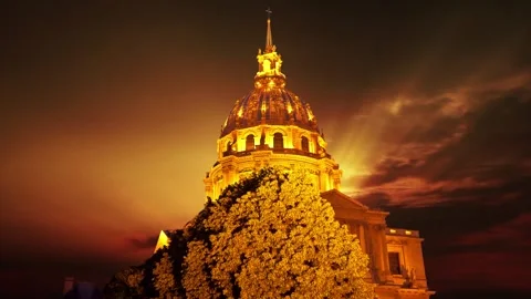 Les Invalides against the background of the sunset. Paris, France Stock Footage 264944762