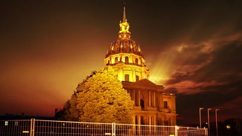 Les Invalides against the background of the sunset. Paris, France Stock Footage 264944767