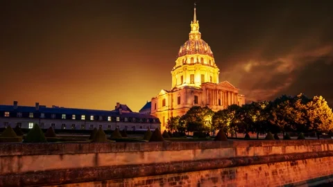Les Invalides against the background of the sunset. Paris, France Stock Footage 264944771