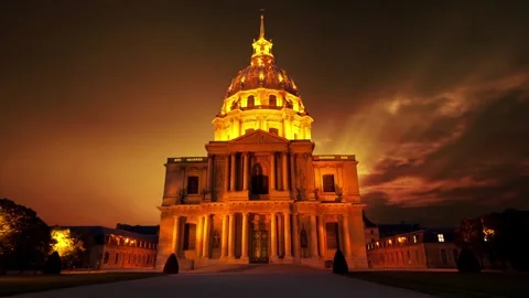 Les Invalides against the background of the sunset. Paris, France Stock Footage 264944779
