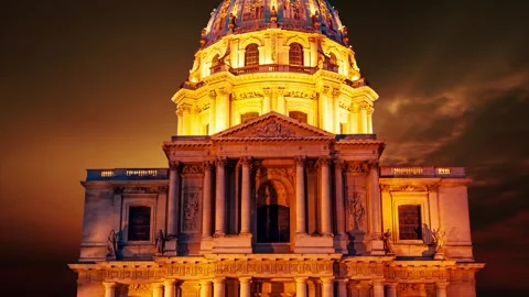 Les Invalides against the background of the sunset. Paris, France Stock Footage 264944784