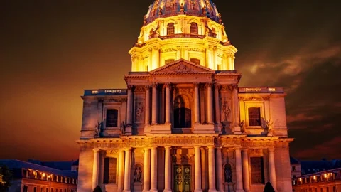 Les Invalides against the background of the sunset. Paris, France Stock Footage 264944791