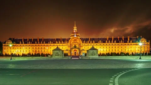 Les Invalides against the background of the sunset. Paris, France Stock Footage 264944796