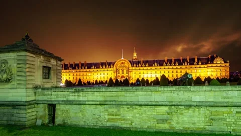 Les Invalides against the background of the sunset. Paris, France Stock Footage 264944799