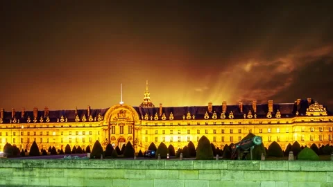 Les Invalides against the background of the sunset. Paris, France Stock Footage 264944802