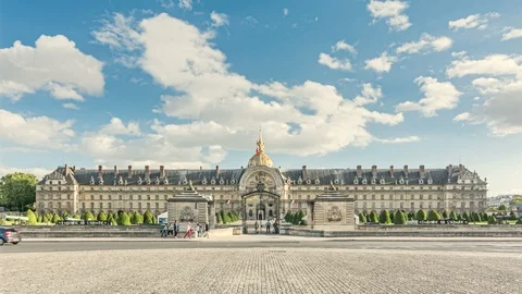 Les Invalides building complex in Paris. Hyperlapse video. Stock Footage 87333038